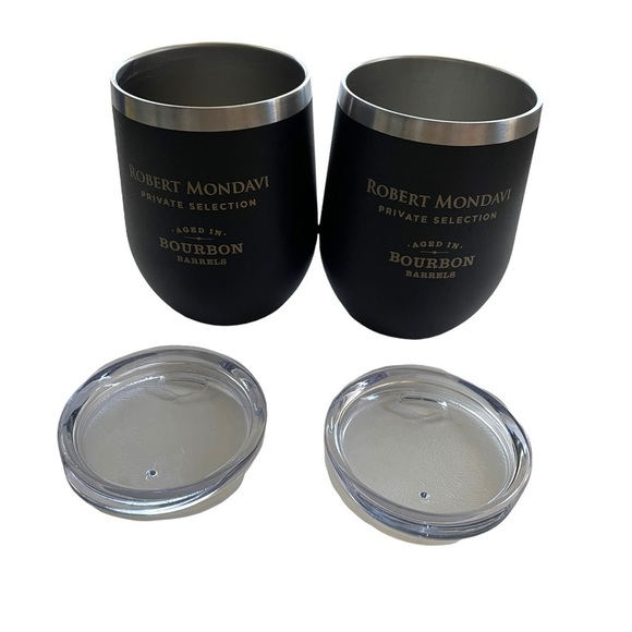 Robert Mondavi Aged in Bourbon Barrels Hot Cold Travel Mugs Set of Two Cups - Picture 2 of 5